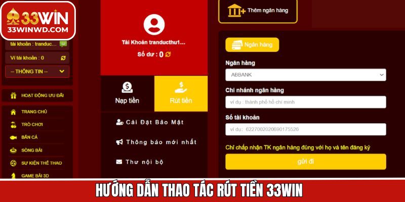 Quy trình rút tiền 33Win chi tiết và an toàn nhất